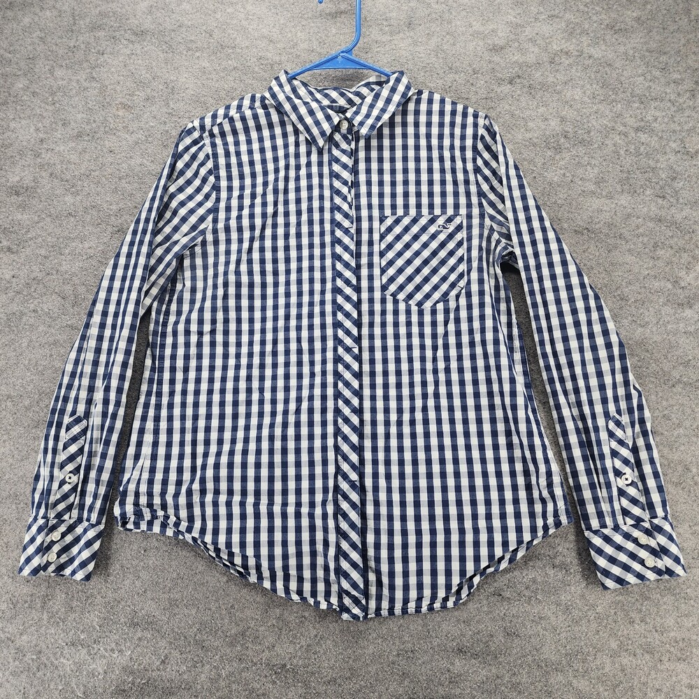 Vineyard Vines Shirt Womens 6 Button Up Blue Check Relaxed Long Sleeve